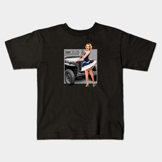 Pin-up Girls Classic Vehicle WW2 Kids T-Shirt by Jose Luiz Filho